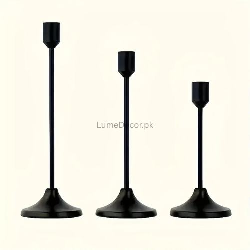 Set of 3 Taper Candle Holders – Minimalist Metal Candlestick Stands for Tables | LumeDecor
