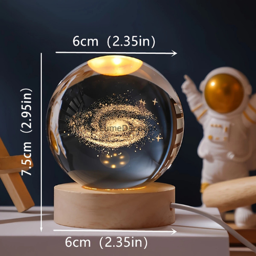 Mini 3D Crystal Galaxy Ball LED Lamp with Wooden Base (6cm) | LumeDecor