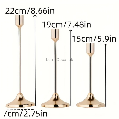 Set of 3 Taper Candle Holders – Minimalist Metal Candlestick Stands for Tables | LumeDecor