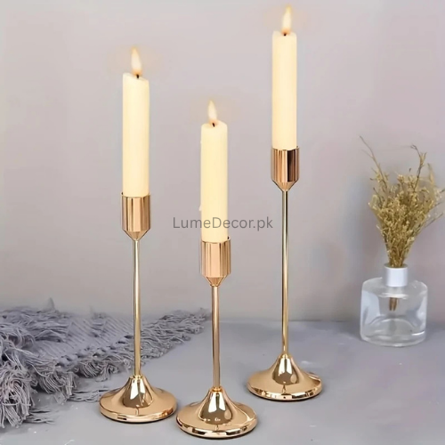 Set of 3 Taper Candle Holders – Minimalist Metal Candlestick Stands for Tables | LumeDecor
