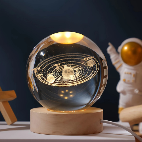 Mini 3D Crystal Galaxy Ball LED Lamp with Wooden Base (6cm) | LumeDecor
