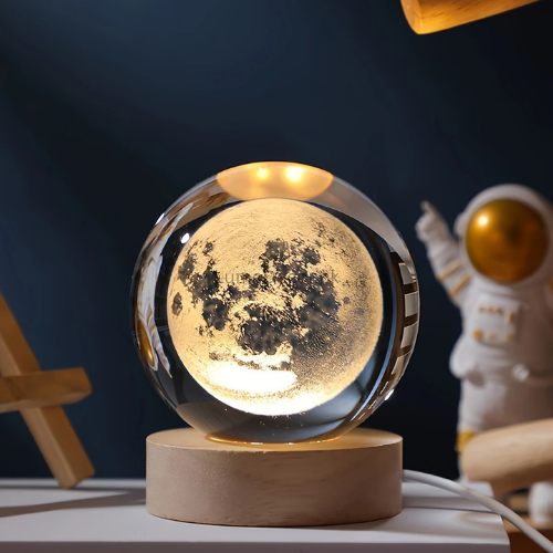 Mini 3D Crystal Galaxy Ball LED Lamp with Wooden Base (6cm) | LumeDecor