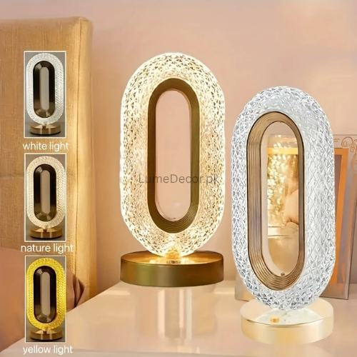 Oval Crystal LED Rechargeable Table Lamp with Touch Sensor | LumeDecor