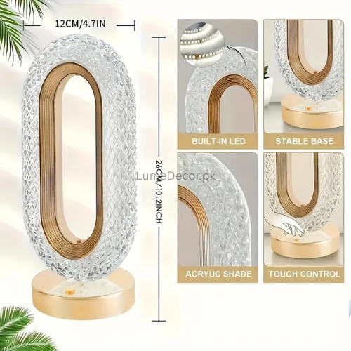 Oval Crystal LED Rechargeable Table Lamp with Touch Sensor | LumeDecor