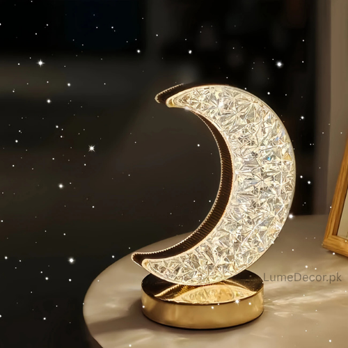 Acrylic Moon LED Touch Table Lamp with Rechargeable Battery & Touch Control | LumeDecor