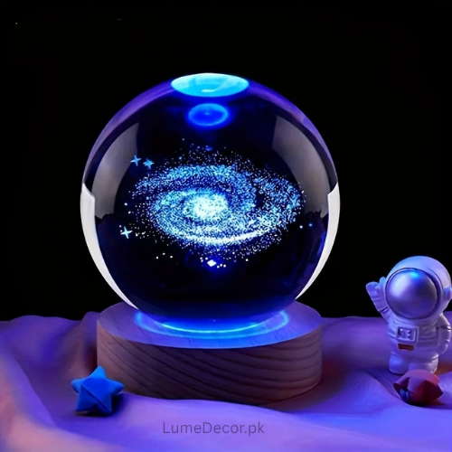 3D Crystal Galaxy Ball LED Night Lamp with Wooden Base (8cm) | LumeDecor