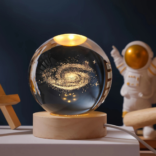 Mini 3D Crystal Galaxy Ball LED Lamp with Wooden Base (6cm) | LumeDecor