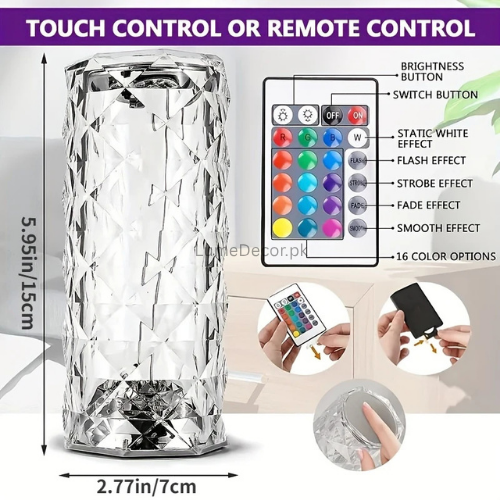 Rose Crystal LED Table Lamp with Soothing Ambient Glow and Touch Sensor | LumeDecor