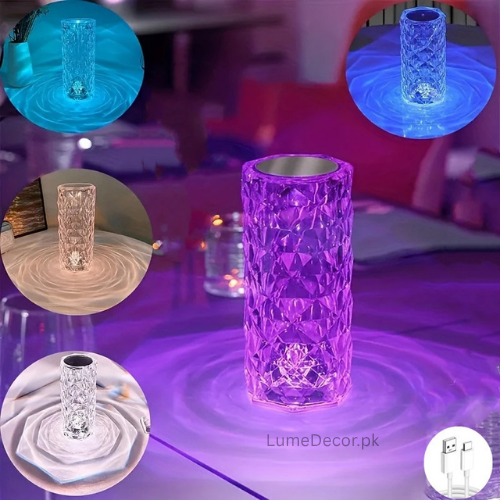 Rose Crystal LED Table Lamp with Soothing Ambient Glow and Touch Sensor | LumeDecor