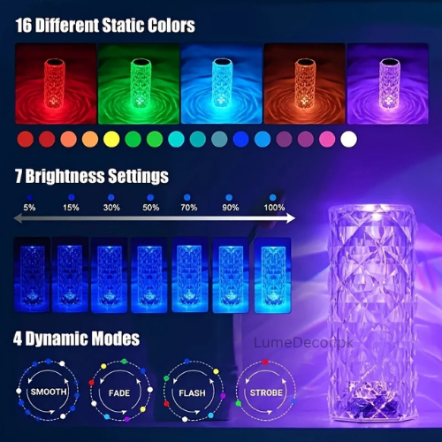 Rose Crystal LED Table Lamp with Soothing Ambient Glow and Touch Sensor | LumeDecor