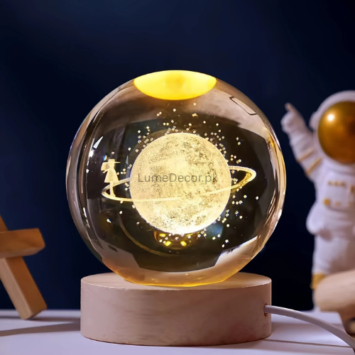 Mini 3D Crystal Galaxy Ball LED Lamp with Wooden Base (6cm) | LumeDecor