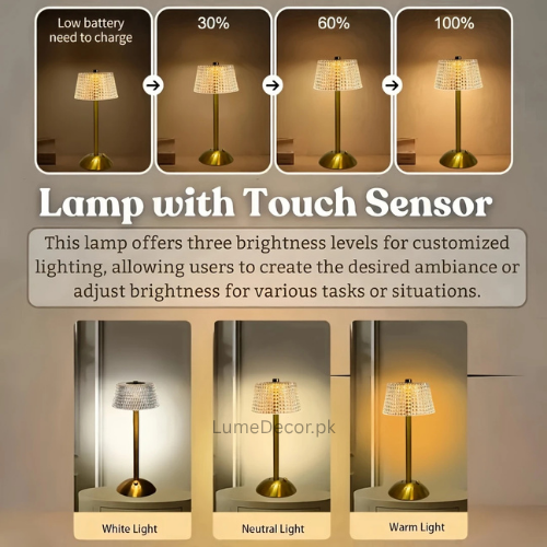 Elegant Touch LED Crystal Table Lamp with Rechargeable Battery | LumeDecor