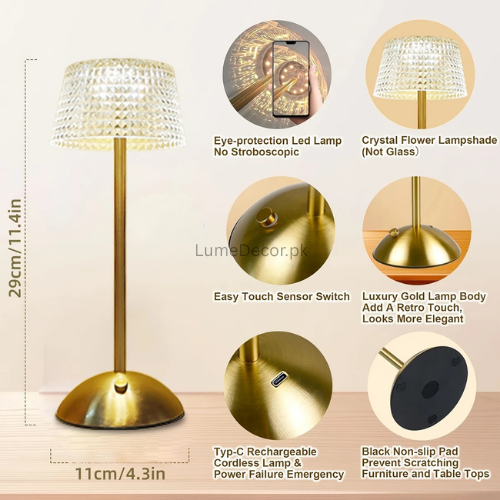 Elegant Touch LED Crystal Table Lamp with Rechargeable Battery | LumeDecor