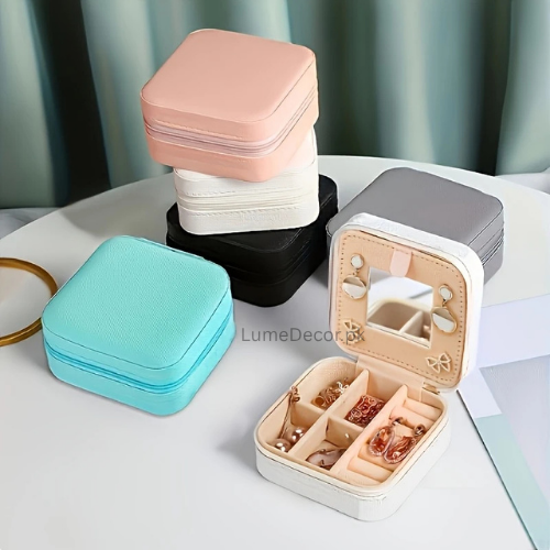 Portable PU Mini Zipper Jewelry Box  | Lume Decor