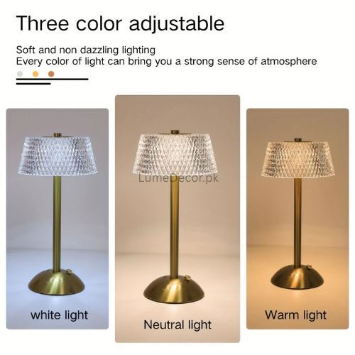 Elegant Touch LED Crystal Table Lamp with Rechargeable Battery | LumeDecor