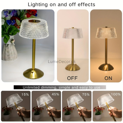 Elegant Touch LED Crystal Table Lamp with Rechargeable Battery | LumeDecor