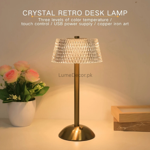 Elegant Touch LED Crystal Table Lamp with Rechargeable Battery | LumeDecor