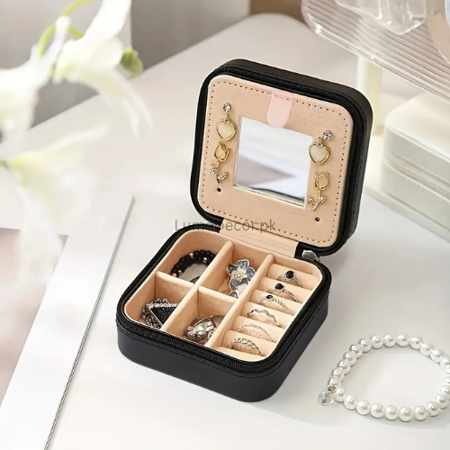 Portable PU Mini Zipper Jewelry Box  | Lume Decor