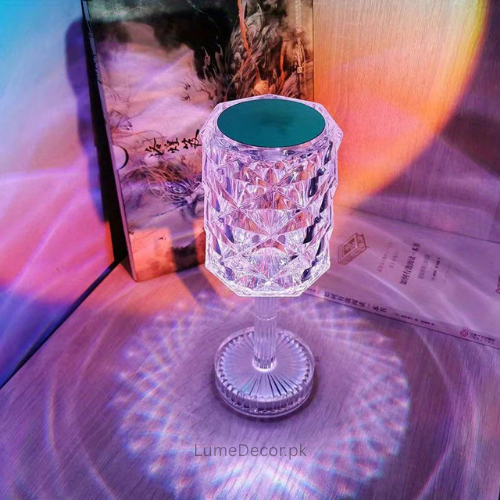Rose Diamond RGB Crystal Lamp with Touch Sensor – 16-Color Changing Rechargeable LED | LumeDecor