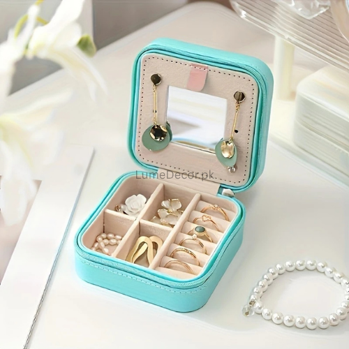 Portable PU Mini Zipper Jewelry Box  | Lume Decor