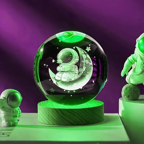 3D Crystal Galaxy Ball LED Night Lamp with Wooden Base (8cm) | LumeDecor