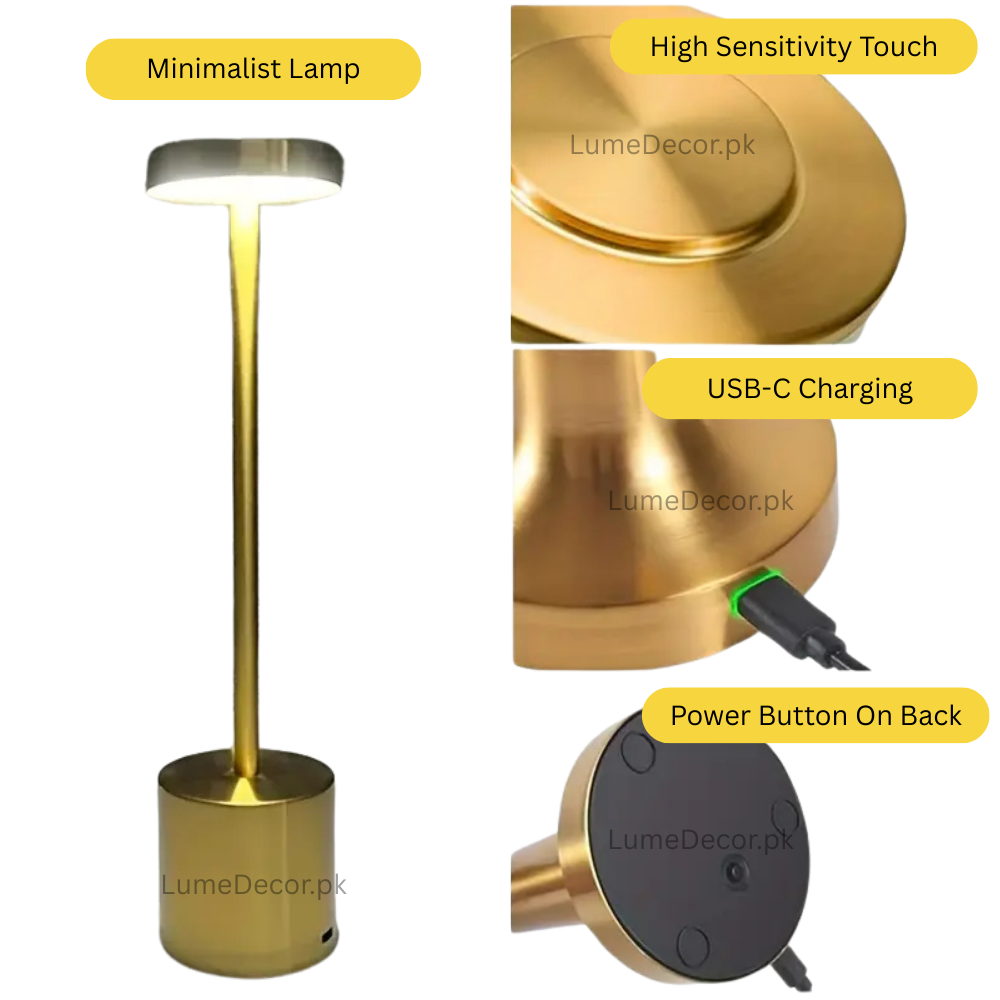 Modern Minimalist Metal LED Touch Lamp with Rechargeable Battery | LumeDecor