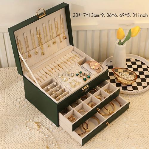 3-Layer Leather Jewelry Box – Elegant Storage Case with Sections | LumeDecor
