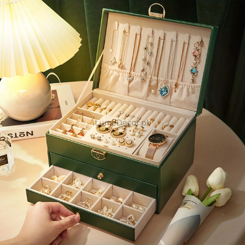 3-Layer Leather Jewelry Box – Elegant Storage Case with Sections | LumeDecor