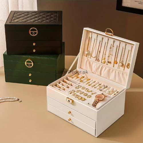 3-Layer Leather Jewelry Box – Elegant Storage Case with Sections | LumeDecor