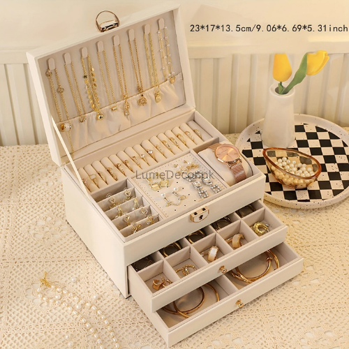 3-Layer Leather Jewelry Box – Elegant Storage Case with Sections | LumeDecor