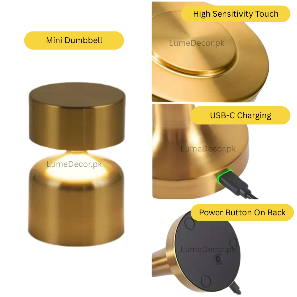 Mini Dumbbell LED Night Desk Lamp with Touch Sensor and Rechargeable Battery | LumeDecor