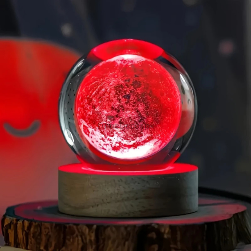 3D Crystal Galaxy Ball LED Night Lamp with Wooden Base (8cm) | LumeDecor