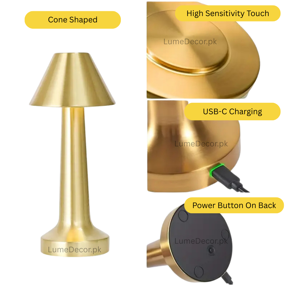 Truncated Cone Shape LED Touch Table Lamp with Rechargeable Battery