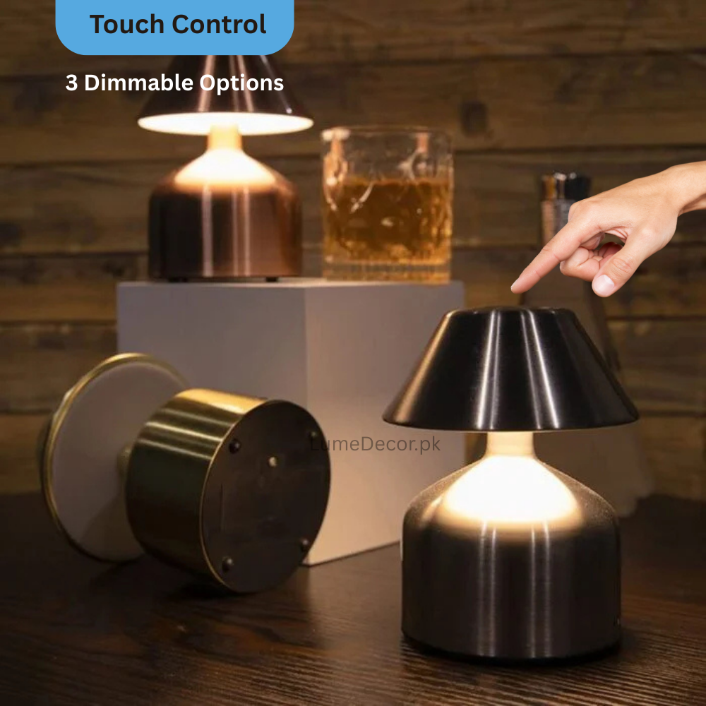 Mini Truncated Cone Soft Touch Metal LED Lamp with Rechargeable Battery | LumeDecor