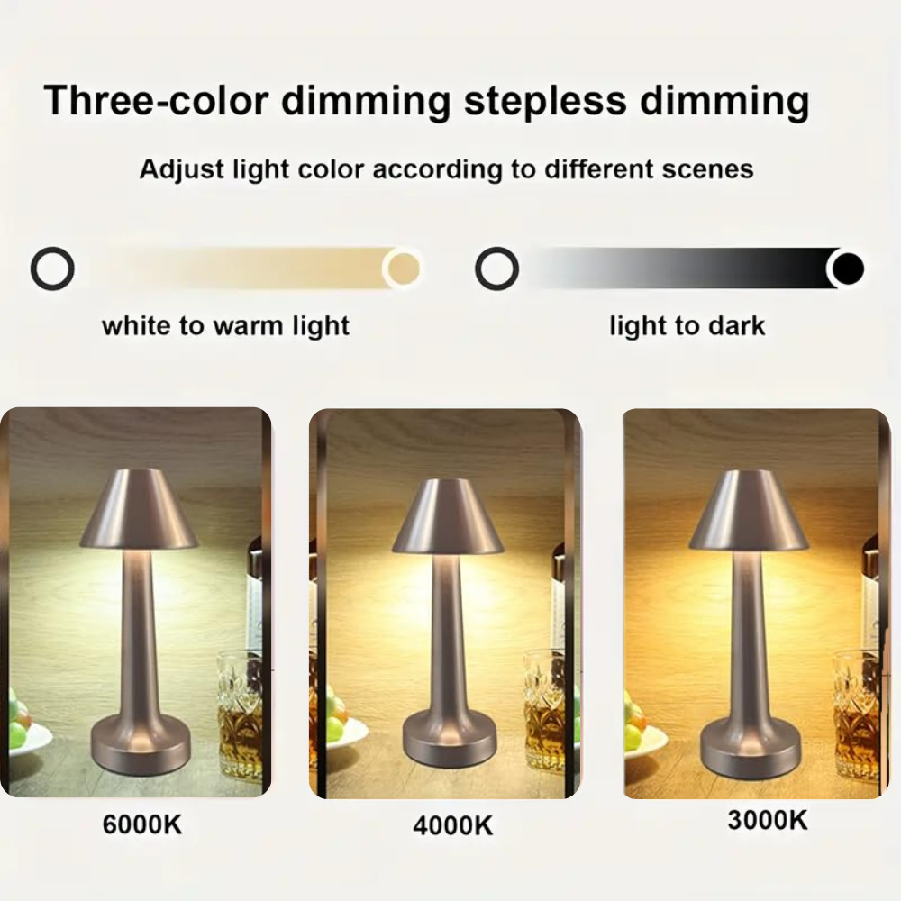 Truncated Cone Shape LED Touch Table Lamp with Rechargeable Battery