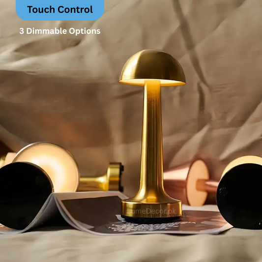 Retro Mushroom Shape Metal LED Table Lamp with Touch Sensor & Rechargeable Battery | LumeDecor