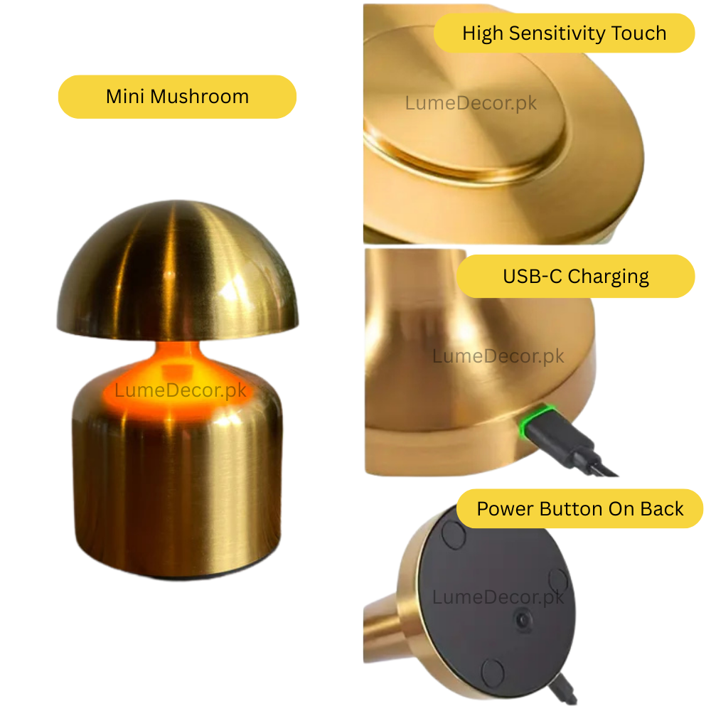 Mini Mushroom Shape LED Desk Lamp with Touch Sensor and Rechargeable Battery | LumeDecor