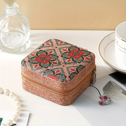Floral Mini Zipper Jewelry Box – Soft Travel Organizer with Delicate Embossed Texture for Earrings, Rings & Chains | LumeDecor