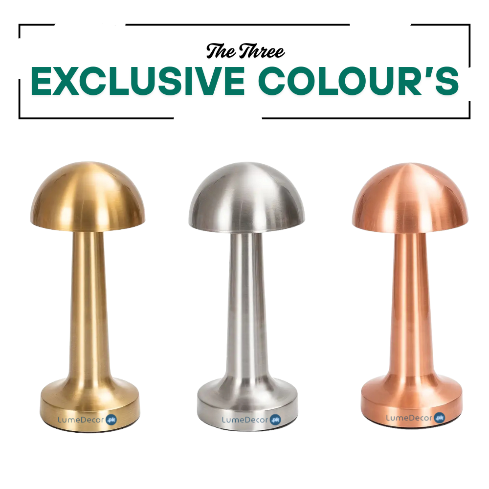 Retro Mushroom Shape Metal LED Table Lamp with Touch Sensor & Rechargeable Battery | LumeDecor