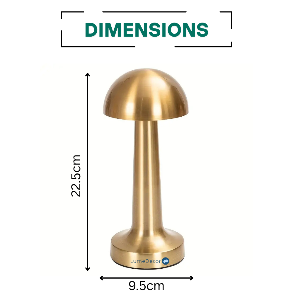 Retro Mushroom Shape Metal LED Table Lamp with Touch Sensor & Rechargeable Battery | LumeDecor