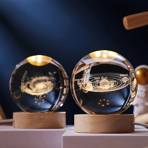 Mini 3D Crystal Galaxy Ball LED Lamp with Wooden Base (6cm) | LumeDecor