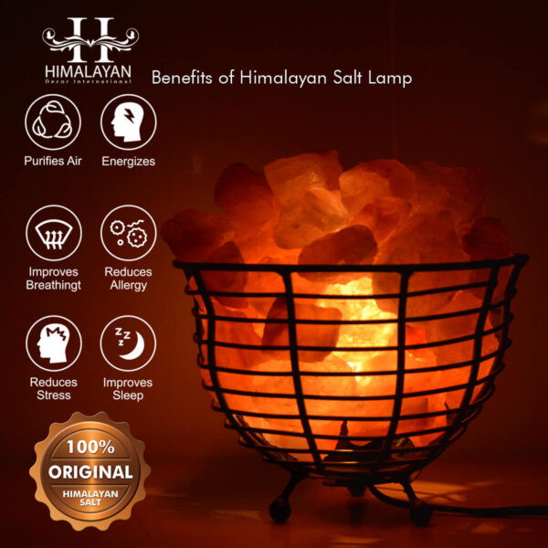Bowl Shape Metal Basket Lamp with Salt Chunks – Natural Air Purifier