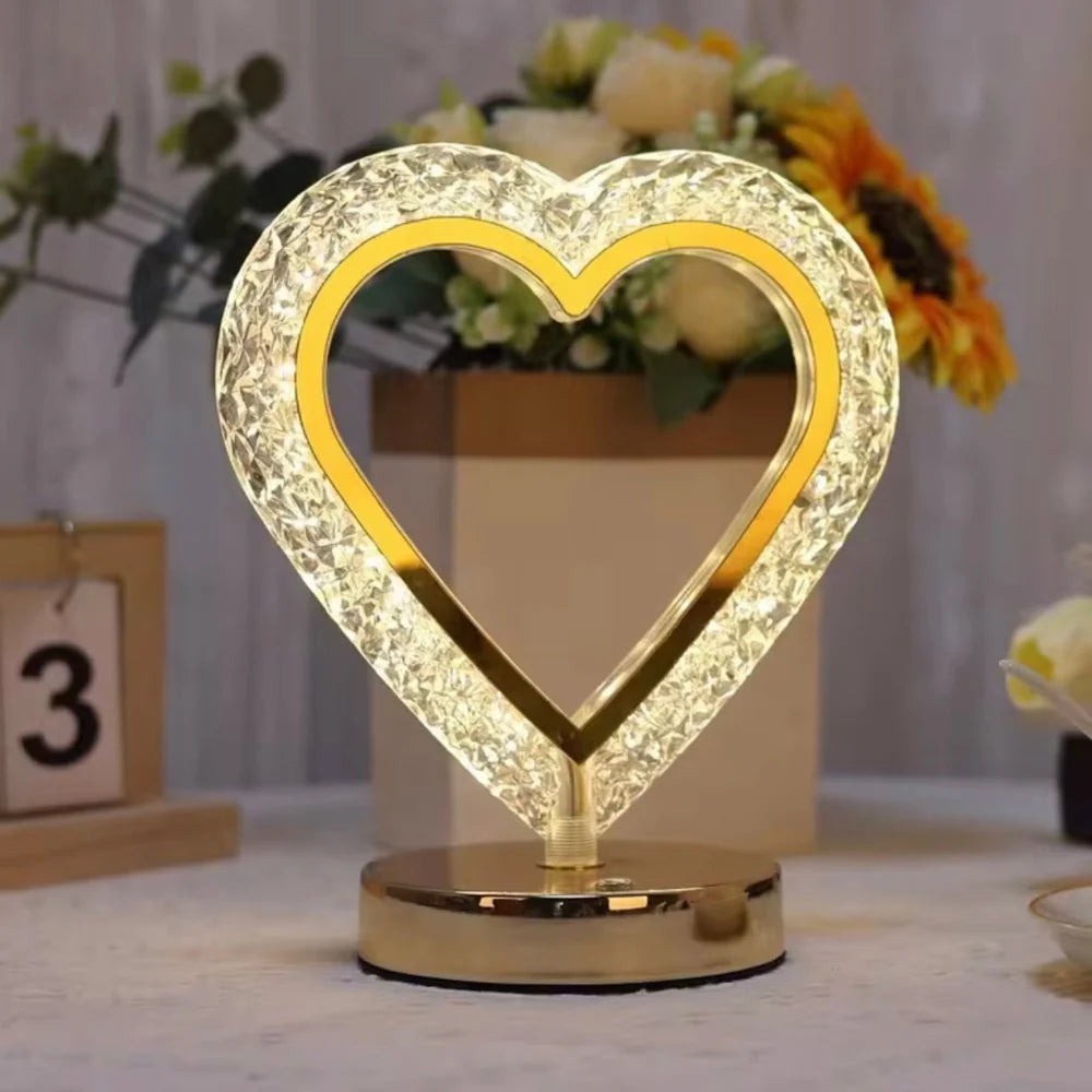 Heart-Shaped Crystal Touch Lamp – Romantic LED Ambient Light (USB Rechargeable) | LumeDecor