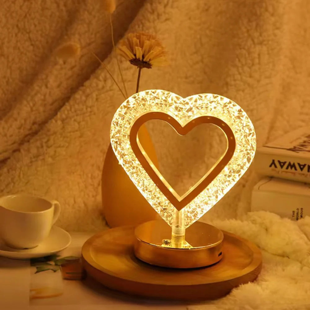 Heart-Shaped Crystal Touch Lamp – Romantic LED Ambient Light (USB Rechargeable) | LumeDecor