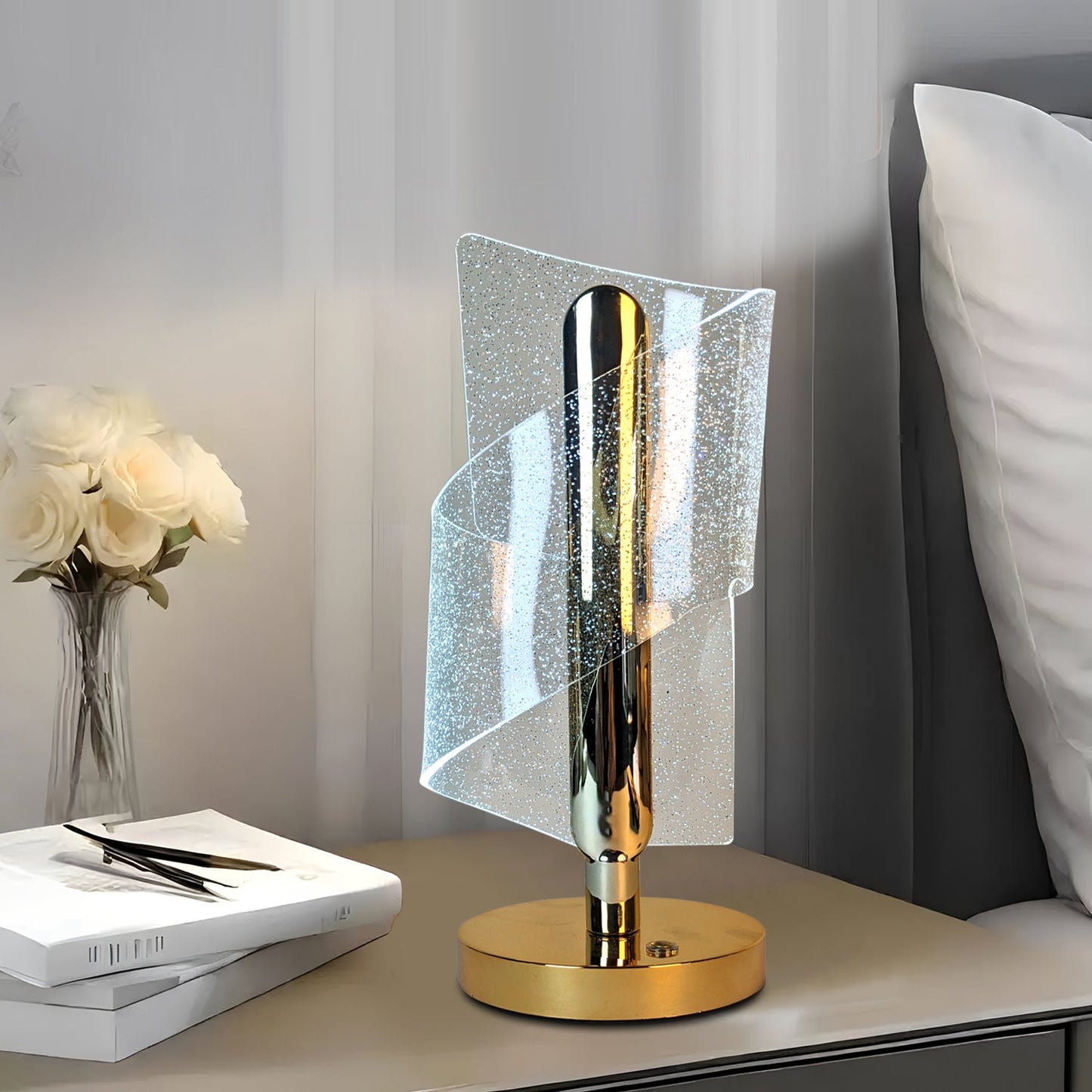 Modern LED Crystal Table Lamp with USB Charging Support- Elegant & Energy-Efficient Design