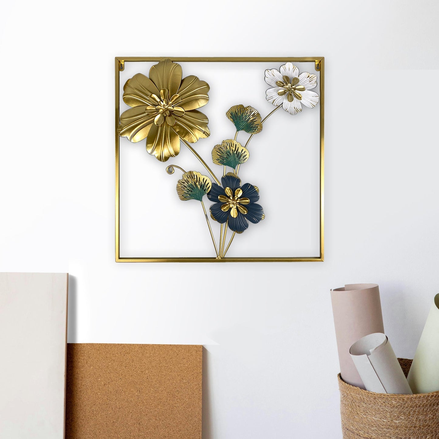 Square 3D Metal Flower Frame Wall Art - Decorative Frame for Home & Office in Multiple Sizes