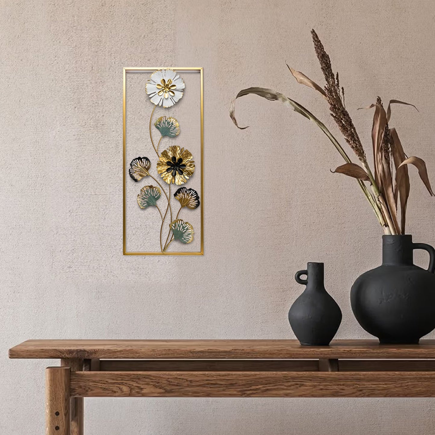 Rectangle 3D Metal Flower Frame Wall Art - Decorative Frame for Home & Office