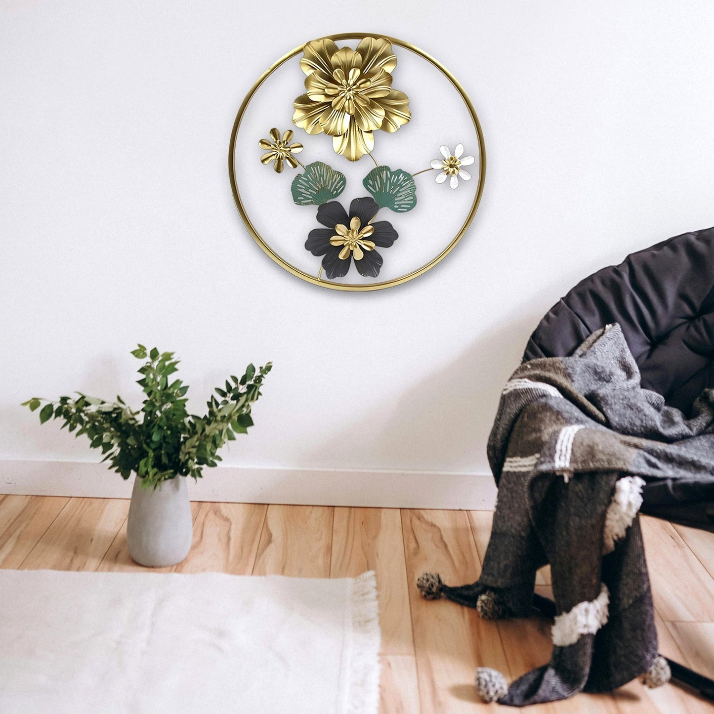 Round 3D Metal Flower Frame Wall Art - Decorative Frame for Home & Office in Multiple Sizes