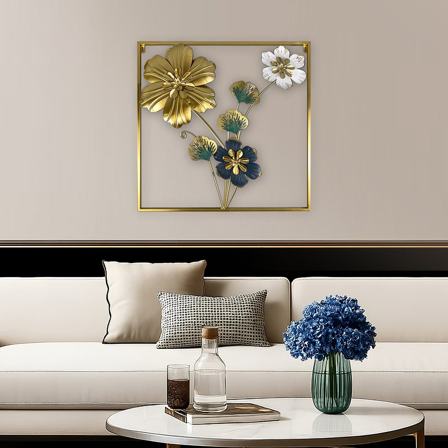 Square 3D Metal Flower Frame Wall Art - Decorative Frame for Home & Office in Multiple Sizes