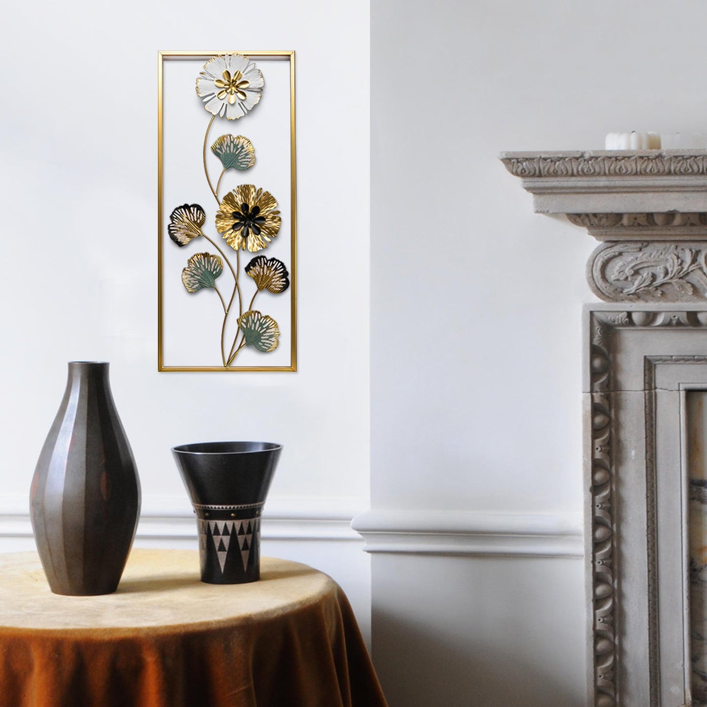 Rectangle 3D Metal Flower Frame Wall Art - Decorative Frame for Home & Office